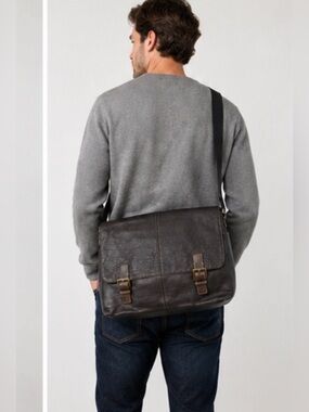 BOCONI - Men’s brown Genuine leather travel messenger Crossbody shoulder bag